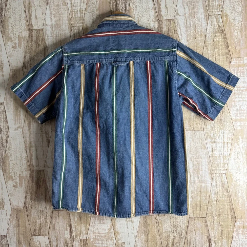 Arizona Jean Company Kids‎ Striped Denim Button Up Shirt Size M 10-12